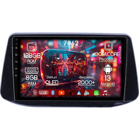 Hyundai - Navigatie dedicata HYUNDAI I30 2018, 8GB RAM 128GB ROM, Octacore, Platforma 7862,Android 13, Display QLED 9”, Suporta camera 360º, DSP, Carplay&Android Auto, SIM 4G, Ventilator Activ