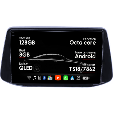 Navigatii Dedicate - Navigatie dedicata HYUNDAI I30 2018, 8GB RAM 128GB ROM, Octacore, Platforma TS18, Android 14, Display QLED 9", Suporta camera 360", DSP, Carplay&Android Auto, SIM 4G, Ventilator Activ