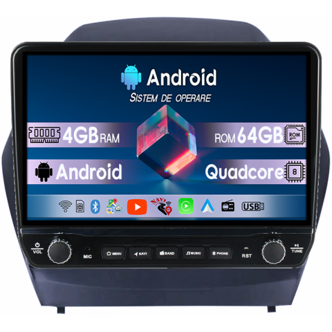 Navigatii Dedicate - Navigatie dedicata Hyundai IX35 2009-2015 Tesla cu butoane rotative model 2024, 4GB RAM 64GB ROM, Procesor Quadcore, Android 14, Display QLED 10", DSP, Carplay&Android Auto