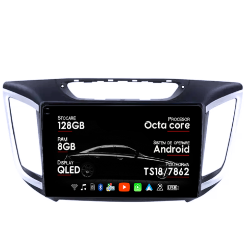 Navigatii Dedicate - Navigatie dedicata Hyundai IX25 2015-2019,8GB RAM 128GB ROM, Octacore, Platforma TS18, Android 13, Display QLED 9”, Suporta camera 360º, DSP, Carplay&Android Auto, SIM 4G, Ventilator Activ