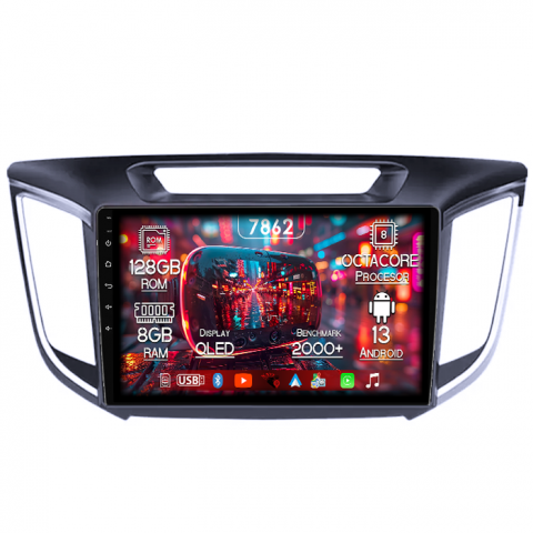 Hyundai - Navigatie dedicata Hyundai IX25 2015-2019,8GB RAM 128GB ROM, Octacore, Platforma 7862,Android 13, Display QLED 9”, Suporta camera 360º, DSP, Carplay&Android Auto, SIM 4G, Ventilator Activ