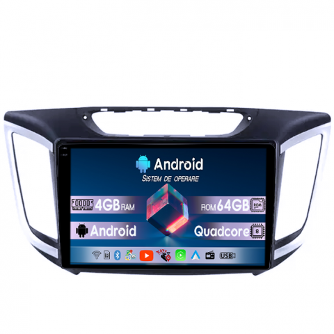 IX25 2015-2019 - Navigatie dedicata Hyundai IX25 2015-2019,Android 14, Wireless Carplay si Android auto 4GB RAM 64GB ROM, Display QLED 1K, 9 inch, Microfon Extern