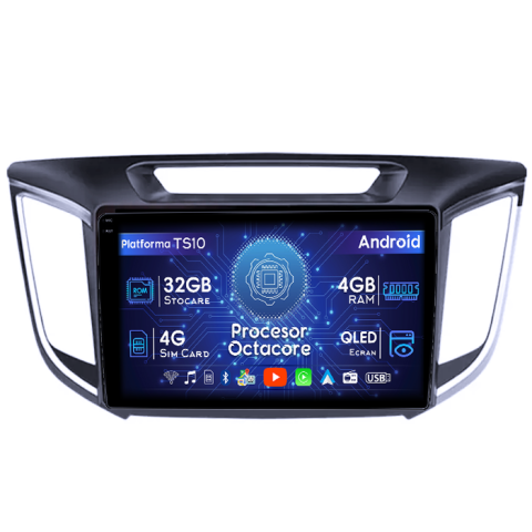 Hyundai - Navigatie dedicata Hyundai IX25/Creta, 4GB RAM 32GB ROM, Octacore, Android 14, Display QLED 1K 9", DSP, Carplay&Android Auto, SIM 4G, Bluetooth, Ventilator Activ