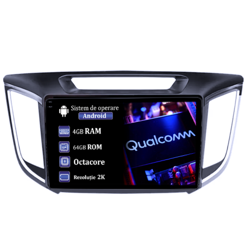 Creta / Ix 25 - Navigatie dedicata Hyundai IX25/Creta, 4GB RAM 64GB ROM, Procesor Qualcomm Octacore, Android 14, Rezolutie 2K, Display QLED 9", DSP, Carplay&Android Auto, SIM 4G