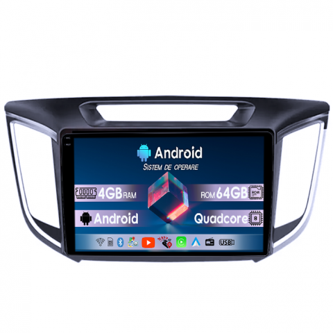 Hyundai - Navigatie dedicata Hyundai IX25/Creta, 4GB RAM 64GB ROM, Quad Core, Display 9" QLED 1K, Carplay, Android 14, Bluetooth, Magazin Play, Suport Camere AHD
