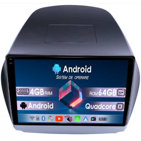 IX35 2009-2015 - Navigatie dedicata Hyundai IX35 2009-2015, 4GB RAM 64GB ROM, Quad Core, Display 9" QLED 1K, Carplay, Android 14, Bluetooth, Magazin Play, Suport Camere AHD