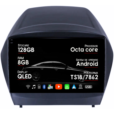 Navigatii Dedicate - Navigatie dedicata Hyundai IX35 2009-2015, 8GB RAM 128GB ROM, Octacore, Platforma TS18, Android 13, Display QLED 9”, Suporta camera 360º, DSP, Carplay&Android Auto, SIM 4G, Ventilator Activ