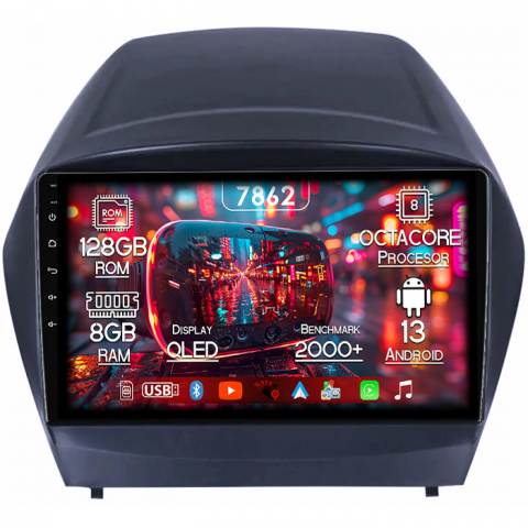 Hyundai - Navigatie dedicata Hyundai IX35 2009-2015, 8GB RAM 128GB ROM, Octacore, Platforma 7862,Android 13, Display QLED 9”, Suporta camera 360º, DSP, Carplay&Android Auto, SIM 4G, Ventilator Activ