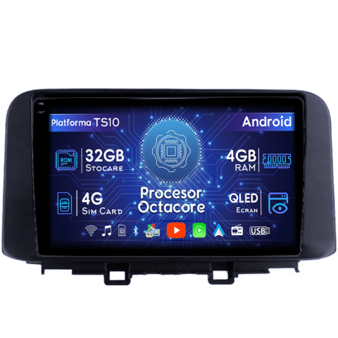 Hyundai - Navigatie dedicata Hyundai KONA 2018-2020, 4GB RAM 32GB ROM, Octacore, Android 14, Display QLED 1K 10", DSP, Carplay&Android Auto, SIM 4G, Bluetooth, Ventilator Activ