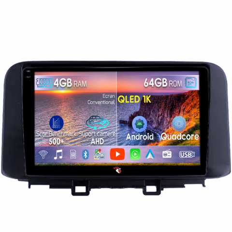 Kona 2018-2020 - Navigatie dedicata Hyundai KONA 2018-2020, 4GB RAM 64GB ROM, Octacore, Android 14, Display QLED 1K 10", Carplay&Android Auto, SIM 4G, Ventilator Activ