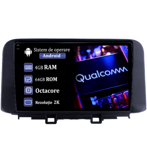 Kona 2018-2020 - Navigatie dedicata Hyundai Kona 2018-2020, 4GB RAM 64GB ROM, Procesor Qualcomm Octacore, Android 14, Rezolutie 2K, Display QLED 10", DSP, Carplay&Android Auto, SIM 4G