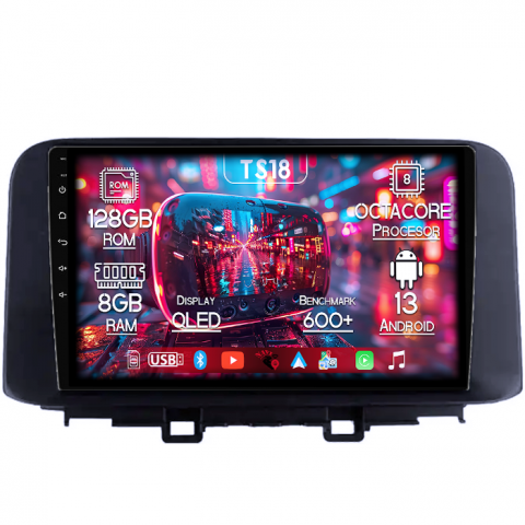 Hyundai - Navigatie dedicata Hyundai Kona 2018-2020, 8GB RAM 128GB ROM, Octacore, Platforma TS18, Android 13, Display QLED 10”, Suporta camera 360º, DSP, Carplay&Android Auto, SIM 4G, Ventilator Activ