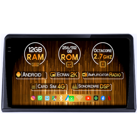 Rohens Genesis Coupe - Navigatie dedicata Hyundai Coupe 2004, 12GB RAM 256GB ROM, Android 14, Rezolutie 2K, Display QLED, 9", DSP, Carplay, Android Auto, Internet, Youtube, Waze, Wi Fi, USB