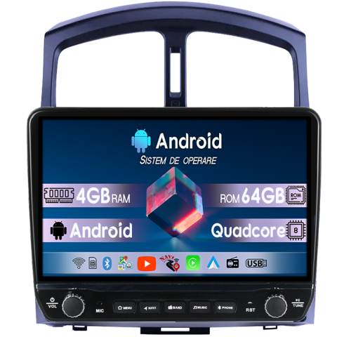 Navigatii Dedicate - Navigatie dedicata Hyundai Santa Fe 1 2000-2006 Tesla cu butoane rotative model 2024, 4GB RAM 64GB ROM, Procesor Quadcore, Android 14, Display QLED 10", DSP, Carplay&Android Auto