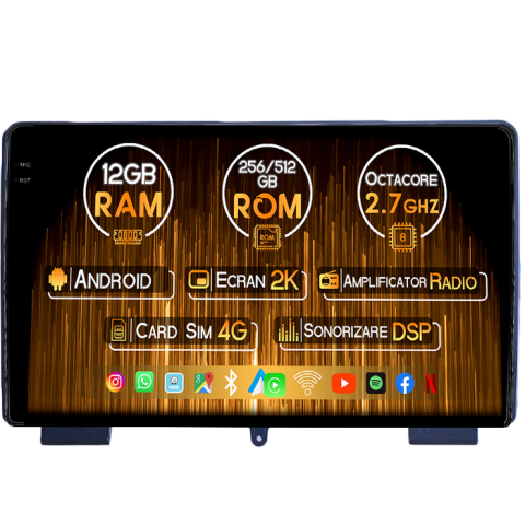 Rohens Coupe 2009-2011 - Navigatie dedicata Hyundai Rohens Coupe 2009-2011, 12GB RAM 256GB ROM, Android 14, Rezolutie 2K, Display QLED, 9", DSP, Carplay, Android Auto, Internet, Youtube, Waze, Wi Fi, USB