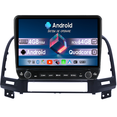 Navigatii Dedicate - Navigatie dedicata Hyundai Santa Fe 2006-2012 Tesla cu butoane rotative model 2024, 4GB RAM 64GB ROM, Procesor Quadcore, Android 14, Display QLED 10", DSP, Carplay&Android Auto
