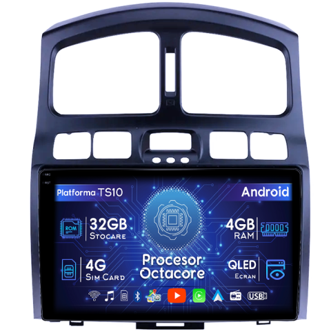 Santa Fe 1 2000-2006 - Navigatie dedicata Hyundai Santa Fe 2000-2012, 4GB RAM 32GB ROM, Octacore, Android 14, Display QLED 1K 9", DSP, Carplay&Android Auto, SIM 4G, Bluetooth, Ventilator Activ