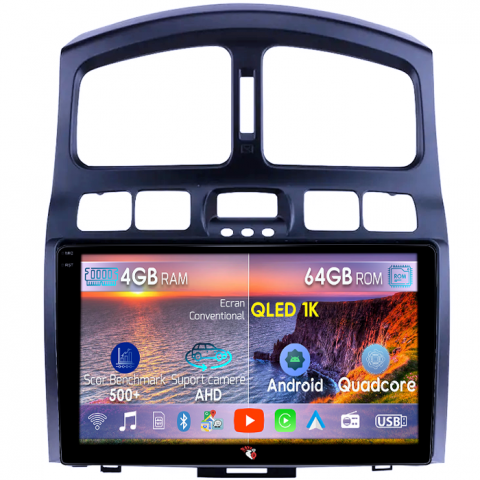 Santa Fe 1 2000-2006 - Navigatie dedicata Hyundai Santa Fe 2000-2012, 4GB RAM 64GB ROM, Octacore, Android 14, Display QLED 1K 9", Carplay&Android Auto, SIM 4G, Ventilator Activ