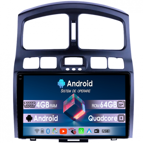 Santa Fe 1 2000-2006 - Navigatie dedicata Hyundai Santa Fe 2000-2012, 4GB RAM 64GB ROM, Quad Core, Display 9" QLED 1K, Carplay, Android 14, Bluetooth, Magazin Play, Suport Camere AHD