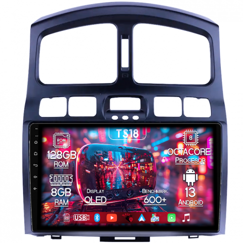 Santa Fe 1 2000-2006 - Navigatie dedicata Hyundai Santa Fe 2000-2012, 8GB RAM 128GB ROM, Octacore, Platforma TS18, Android 13, Display QLED 9”, Suporta camera 360º, DSP, Carplay&Android Auto, SIM 4G, Ventilator Activ