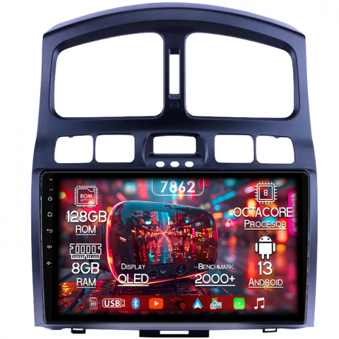 Hyundai - Navigatie dedicata Hyundai Santa Fe 2000-2012, 8GB RAM 128GB ROM, Octacore, Platforma 7862,Android 13, Display QLED 9”, Suporta camera 360º, DSP, Carplay&Android Auto, SIM 4G, Ventilator Activ