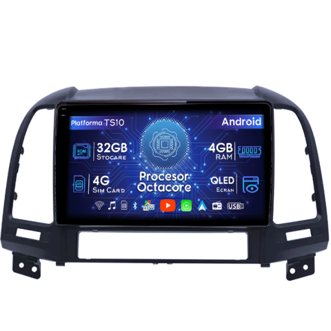 Hyundai - Navigatie dedicata Hyundai Santa Fe, 2005-2012, 4GB RAM 32GB ROM, Octacore, Android 14, Display QLED 1K 9", DSP, Carplay&Android Auto, SIM 4G, Bluetooth, Ventilator Activ