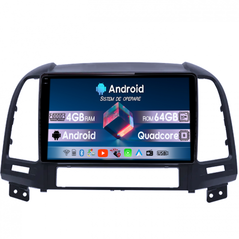 Hyundai - Navigatie dedicata Hyundai Santa Fe 2005-2012, 4GB RAM 64GB ROM, Quad Core, Display 9" QLED 1K, Carplay, Android 14, Bluetooth, Magazin Play, Suport Camere AHD