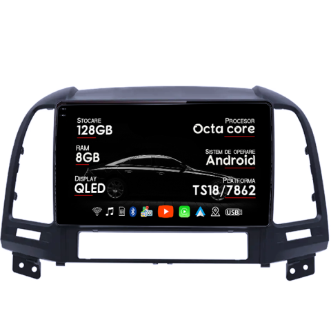 Santa Fe 2006-2012 - Navigatie dedicata Hyundai Santa Fe 2005-2012, 8GB RAM 128GB ROM, Octacore, Platforma TS18, Android 14, Display QLED 9", Suporta camera 360", DSP, Carplay&Android Auto, SIM 4G, Ventilator Activ