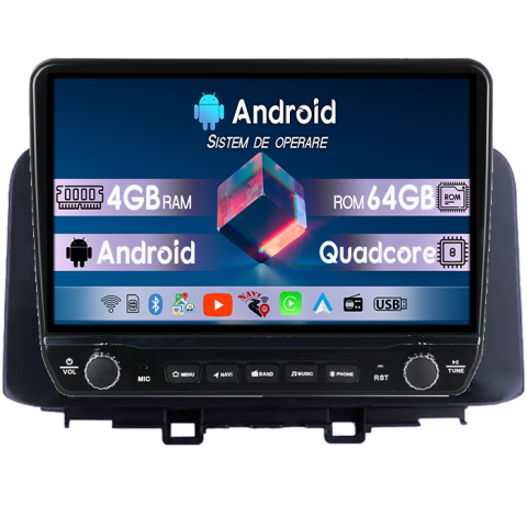 Navigatii Dedicate - Navigatie dedicata Hyundai Kona 2018-2020 Tesla cu butoane rotative model 2024, 4GB RAM 64GB ROM, Procesor Quadcore, Android 14, Display QLED 10", DSP, Carplay&Android Auto