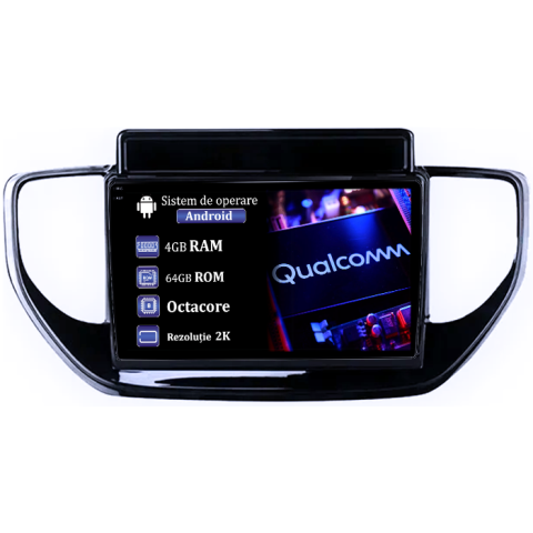 Solaris 2 2020-2021 - Navigatie dedicata Hyundai Solaris 2 2020-2021, 4GB RAM 64GB ROM, Procesor Qualcomm Octacore, Android 14, Rezolutie 2K, Display QLED 9", DSP, Carplay&Android Auto, SIM 4G