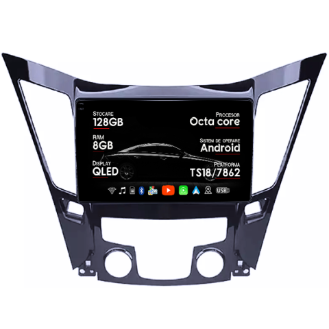 Navigatii Dedicate - Navigatie dedicata Hyundai Sonata 2009-2014, 8GB RAM 128GB ROM, Octacore, Platforma TS18, Android 13, Display QLED 9”, Suporta camera 360º, DSP, Carplay&Android Auto, SIM 4G, Ventilator Activ