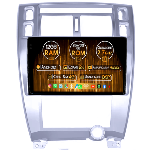 Tucson (2001-2009) - Navigatie dedicata Hyundai Tucson 2001-2009, 12GB RAM 256GB ROM, Android 14, Rezolutie 2K, Display QLED, 9", DSP, Carplay, Android Auto, Internet, Youtube, Waze, Wi Fi, USB