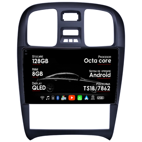 Navigatii Dedicate - Navigatie dedicata Hyundai Sonata Fe 2004-2012, 8GB RAM 128GB ROM, Octacore, Platforma TS18, Android 14, Display QLED 9", Suporta camera 360", DSP, Carplay&Android Auto, SIM 4G, Ventilator Activ
