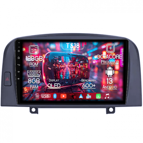 Hyundai - Navigatie dedicata Hyundai Sonata NF 2004-2008, 8GB RAM 128GB ROM, Octacore, Platforma TS18, Android 13, Display QLED 9”, Suporta camera 360º, DSP, Carplay&Android Auto, SIM 4G, Ventilator Activ