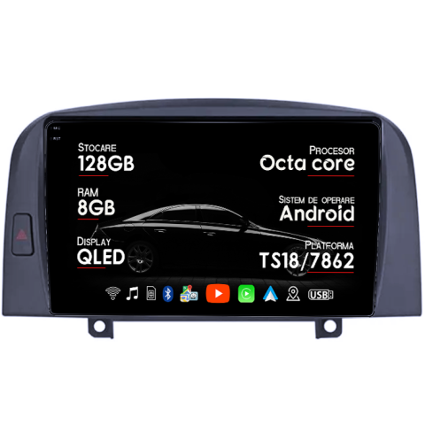 Sonata NF 2004-2008 - Navigatie dedicata Hyundai Sonata NF 2004-2008, 8GB RAM 128GB ROM, Octacore, Platforma TS18, Android 14, Display QLED 9â, Suporta camera 360Âş, DSP, Carplay&Android Auto, SIM 4G, Ventilator Activ