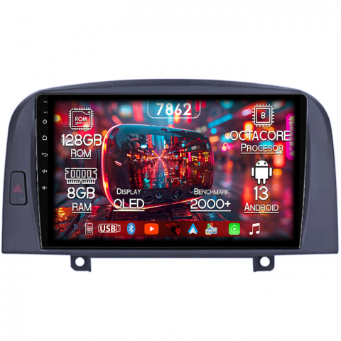Hyundai - Navigatie dedicata Hyundai Sonata NF 2004-2008, 8GB RAM 128GB ROM, Octacore, Platforma 7862,Android 13, Display QLED 9”, Suporta camera 360º, DSP, Carplay&Android Auto, SIM 4G, Ventilator Activ