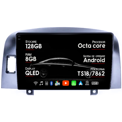 Sonata NF 2004-2008 - Navigatie dedicata Hyundai Sonata NF 2006, 8GB RAM 128GB ROM, Octacore, Platforma TS18, Android 13, Display QLED 9”, Suporta camera 360º, DSP, Carplay&Android Auto, SIM 4G, Ventilator Activ