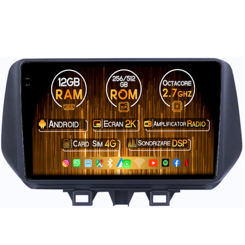 Tucson 2018-2020 - Navigatie dedicata Hyundai Tucson 2018-2020, 12GB RAM 256GB ROM, Android 14, Rezolutie 2K, Display QLED, 9", DSP, Carplay, Android Auto, Internet, Youtube, Waze, Wi Fi, USB