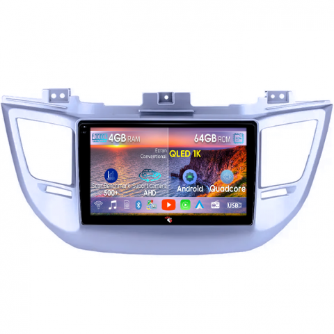 Tucson 2014-2018 - Navigatie dedicata Hyundai Tucson 2014-2018, 4GB RAM 64GB ROM, Octacore, Android 14, Display QLED 1K 9", Carplay&Android Auto, SIM 4G, Ventilator Activ