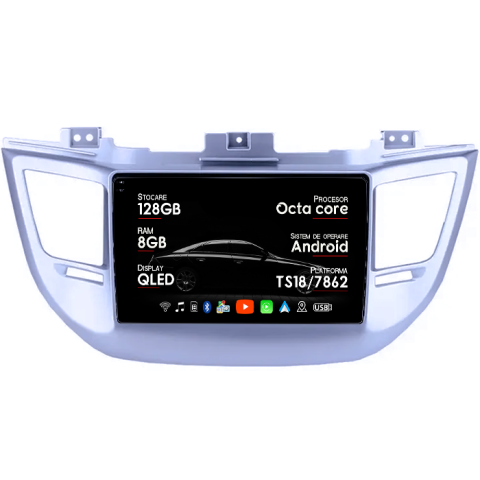 Navigatii Dedicate - Navigatie dedicata Hyundai Tucson 2014-2018, 8GB RAM 128GB ROM, Octacore, Platforma TS18, Android 14, Display QLED 9", Suporta camera 360", DSP, Carplay&Android Auto, SIM 4G, Ventilator Activ