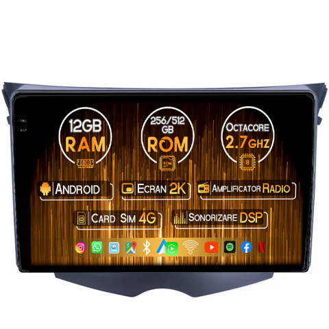 Veloster FS 2011-2017 - Navigatie dedicata Hyundai Veloster FS 2011-2017, 12GB RAM 256GB ROM, Android 14, Rezolutie 2K, Display QLED, 9", DSP, Carplay, Android Auto, Internet, Youtube, Waze, Wi Fi, USB