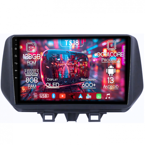 Hyundai - Navigatie dedicata Hyundai Tucson 2018-2020, 8GB RAM 128GB ROM, Octacore, Platforma TS18, Android 13, Display QLED 10”, Suporta camera 360º, DSP, Carplay&Android Auto, SIM 4G, Ventilator Activ