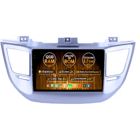 Tucson 2014-2018 - Navigatie dedicata Hyundai Tucson 2014-2018, 12GB RAM 256GB ROM, Android 14, Rezolutie 2K, Display QLED, 9", DSP, Carplay, Android Auto, Internet, Youtube, Waze, Wi Fi, USB