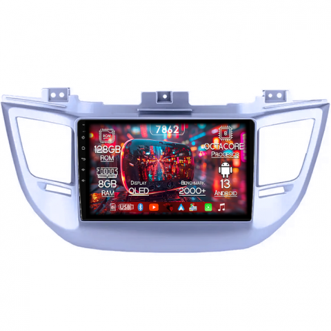 Hyundai - Navigatie dedicata Hyundai Tucson IX35 2014-2018, 8GB RAM 128GB ROM, Octacore, Platforma 7862,Android 13, Display QLED 9”, Suporta camera 360º, DSP, Carplay&Android Auto, SIM 4G, Ventilator Activ