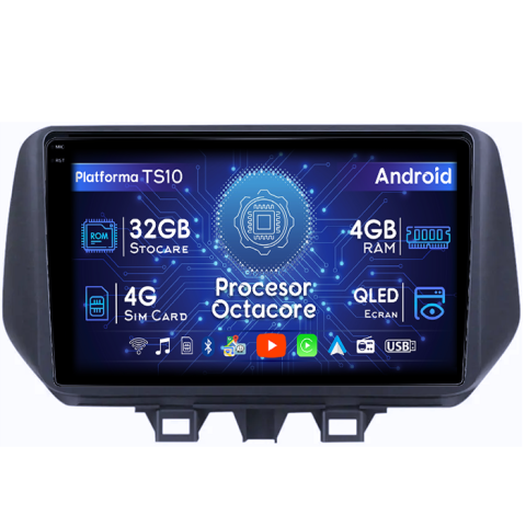 Hyundai Tucson IX 35 ( 2019 + ) - Navigatie dedicata Hyundai Tucson IX35 2019+, 4GB RAM 32GB ROM, Octacore, Android 14, Display QLED 9", DSP, Carplay&Android Auto, SIM 4G, Bluetooth, Ventilator Activ