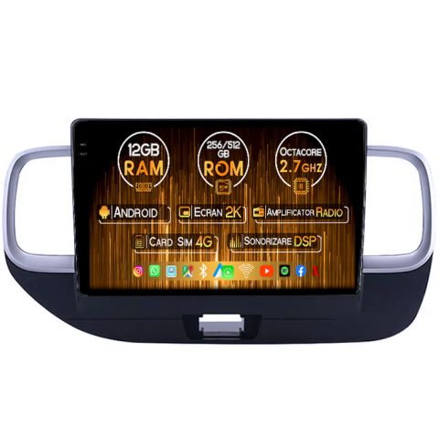 Venue 2019-2020 - Navigatie dedicata Hyundai Venue 2019-2020, 12GB RAM 256GB ROM, Android 14, Rezolutie 2K, Display QLED, 9", DSP, Carplay, Android Auto, Internet, Youtube, Waze, Wi Fi, USB