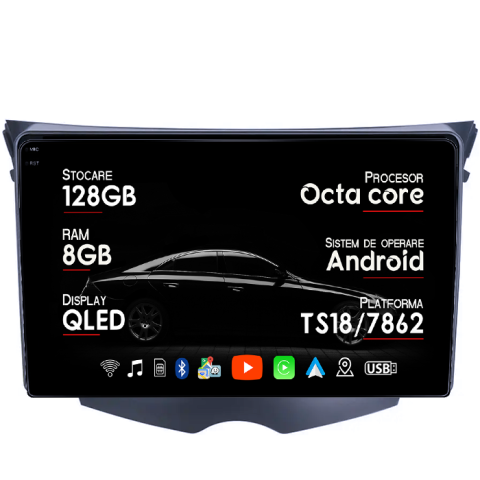 Navigatii Dedicate - Navigatie dedicata Hyundai Veloster FS 2011-2017, 8GB RAM 128GB ROM, Octacore, Platforma TS18, Android 14, Display QLED 9", Suporta camera 360", DSP, Carplay&Android Auto, SIM 4G, Ventilator Activ