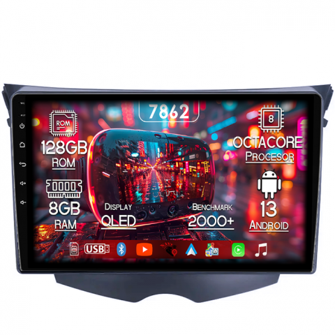Hyundai - Navigatie dedicata Hyundai Veloster FS 2011-2017, 8GB RAM 128GB ROM, Octacore, Platforma 7862,Android 13, Display QLED 9”, Suporta camera 360º, DSP, Carplay&Android Auto, SIM 4G, Ventilator Activ