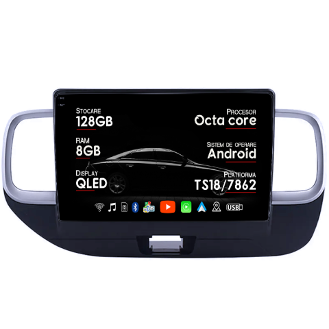 Navigatii Dedicate - Navigatie dedicata Hyundai Venue 2019-2020, 8GB RAM 128GB ROM, Octacore, Platforma TS18, Android 14, Display QLED 9", Suporta camera 360", DSP, Carplay&Android Auto, SIM 4G, Ventilator Activ