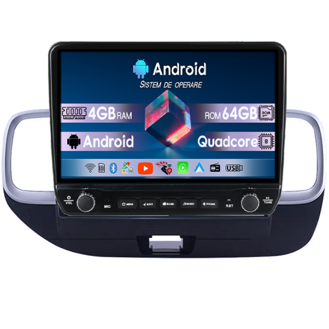 Navigatii Dedicate - Navigatie dedicata Hyundai Venue 2019-2020 Tesla cu butoane rotative model 2024, 4GB RAM 64GB ROM, Procesor Quadcore, Android 14, Display QLED 10", DSP, Carplay&Android Auto